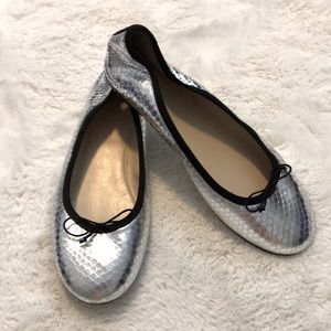 J.Crew Silver Snake-Texture Ballet Flats